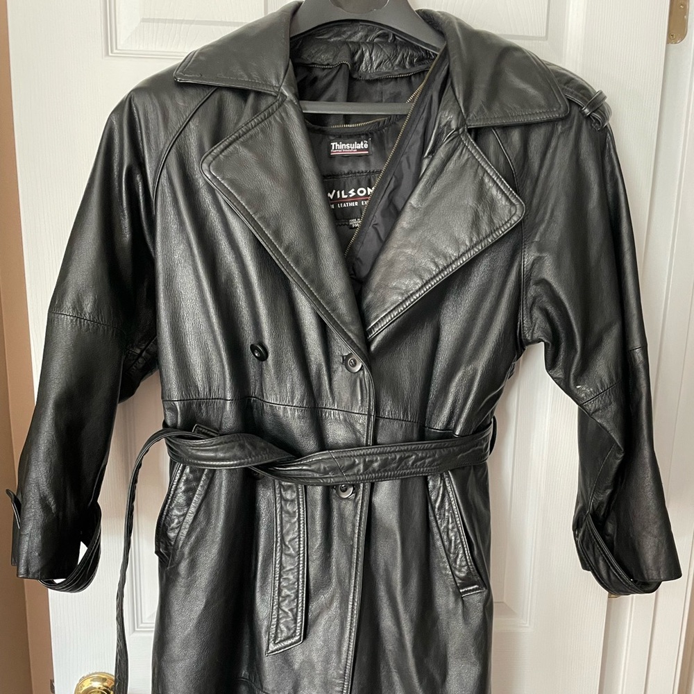 Vintage 1990's Womens Black Leather Trench Coat
